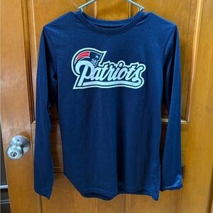 NFL Boys New England Patriots Logo Long Sleeve Dri Tek Navy Blue Size L (14/16)